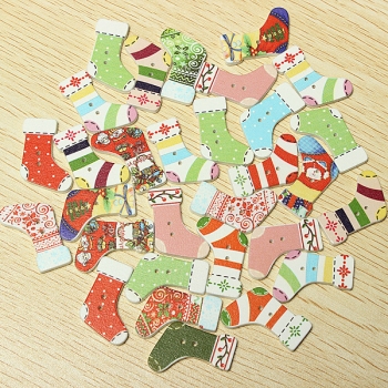 30PCS Weihnachtsstrumpf Form Holzknöpfe Scrapbook Sew Karte