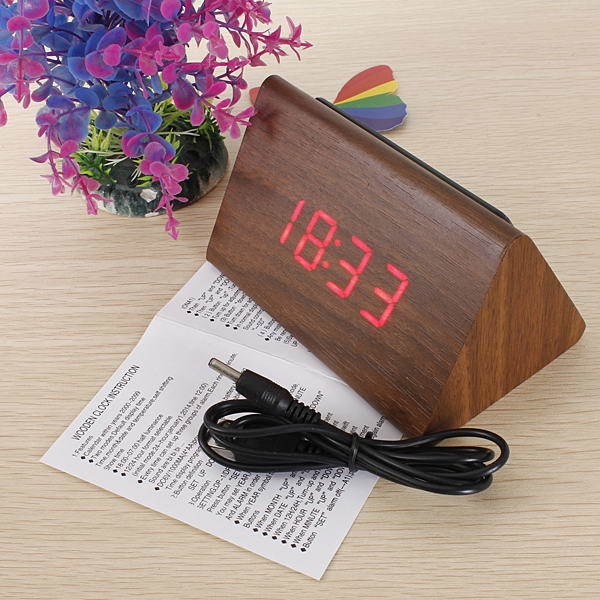 Dreieckige Holz LED Wecker Holz Digital Thermometer Taktgeber