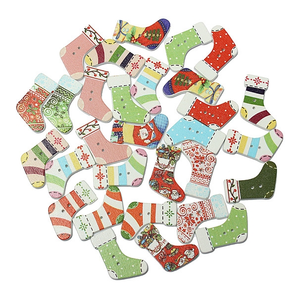 30PCS Weihnachtsstrumpf Form Holzknöpfe Scrapbook Sew Karte