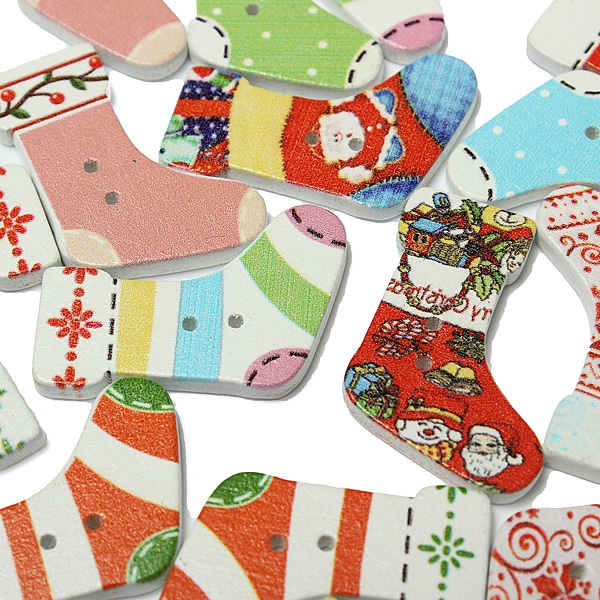 30PCS Weihnachtsstrumpf Form Holzknöpfe Scrapbook Sew Karte